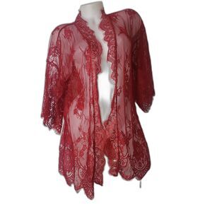 AVID LOVE Burgundy Red Floral Lace Robe Womens Size Large